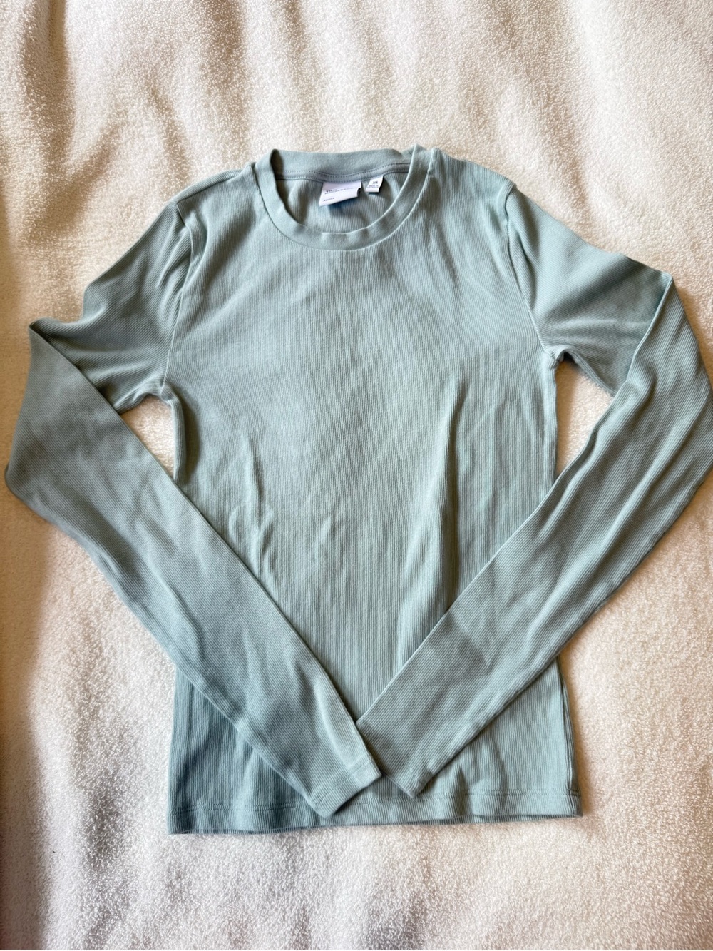 TNA Light Sage Green Ribbed Crewneck Top